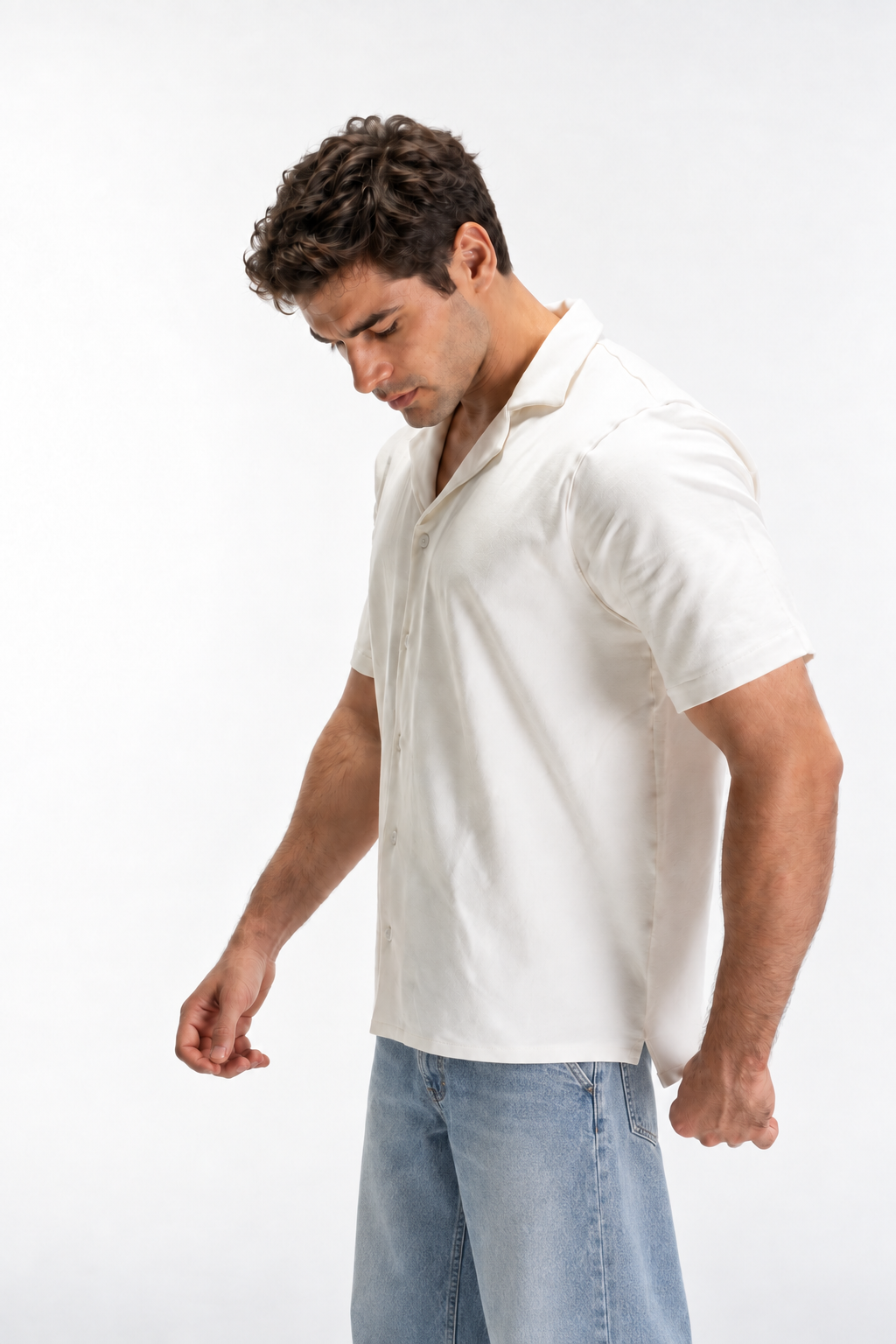 Casual Button-Up Shirt (Off-White)