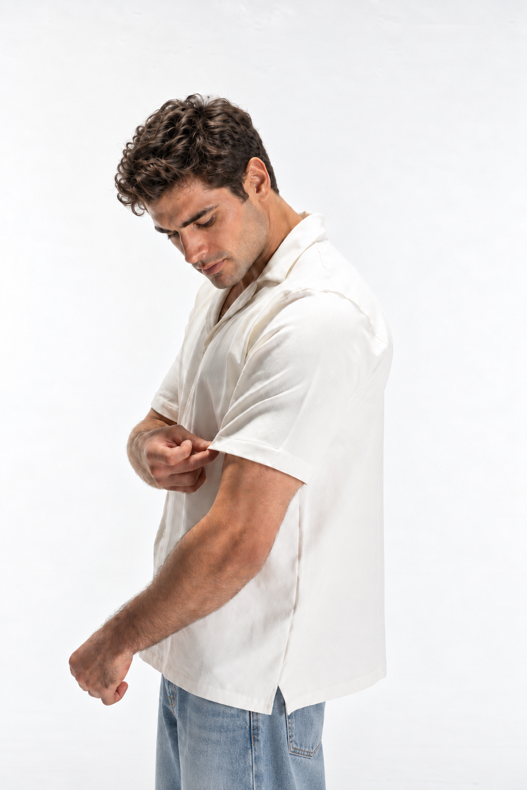 Casual Button-Up Shirt (Off-White)