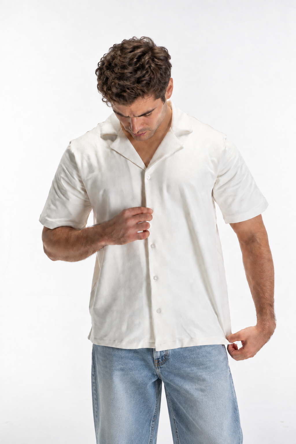 Casual Button-Up Shirt (Off-White)