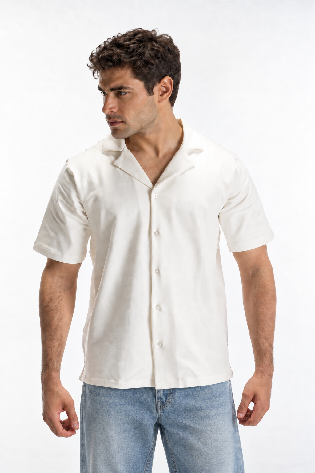Casual Button-Up Shirt (Off-White)