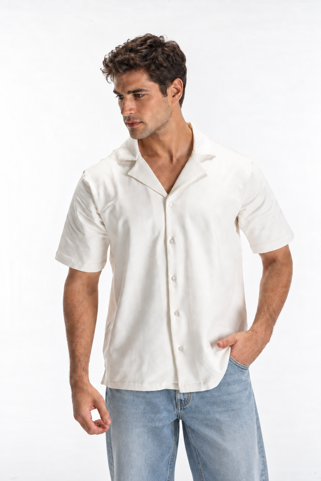 Casual Button-Up Shirt (Off-White)