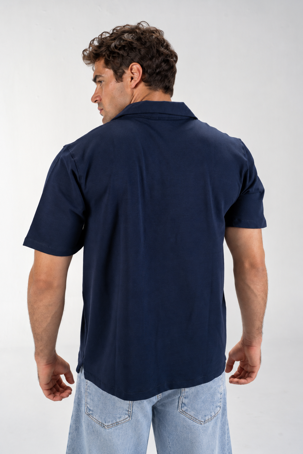 Casual Button-Up Shirt (Navy Blue)