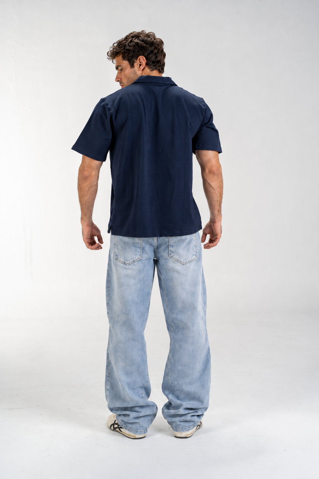 Casual Button-Up Shirt (Navy Blue)