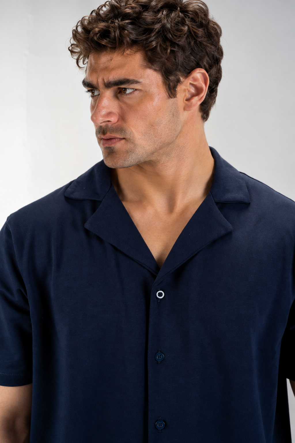 Casual Button-Up Shirt (Navy Blue)