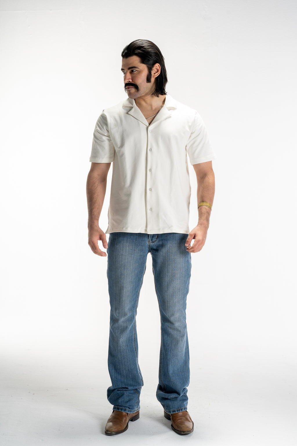 Casual Button-Up Shirt (Off-White)