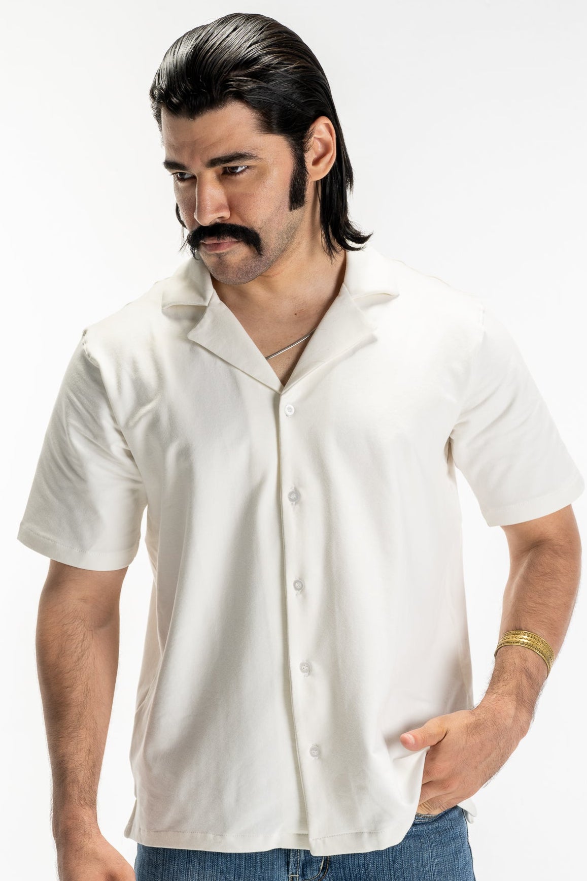 Casual Button-Up Shirt (Off-White)