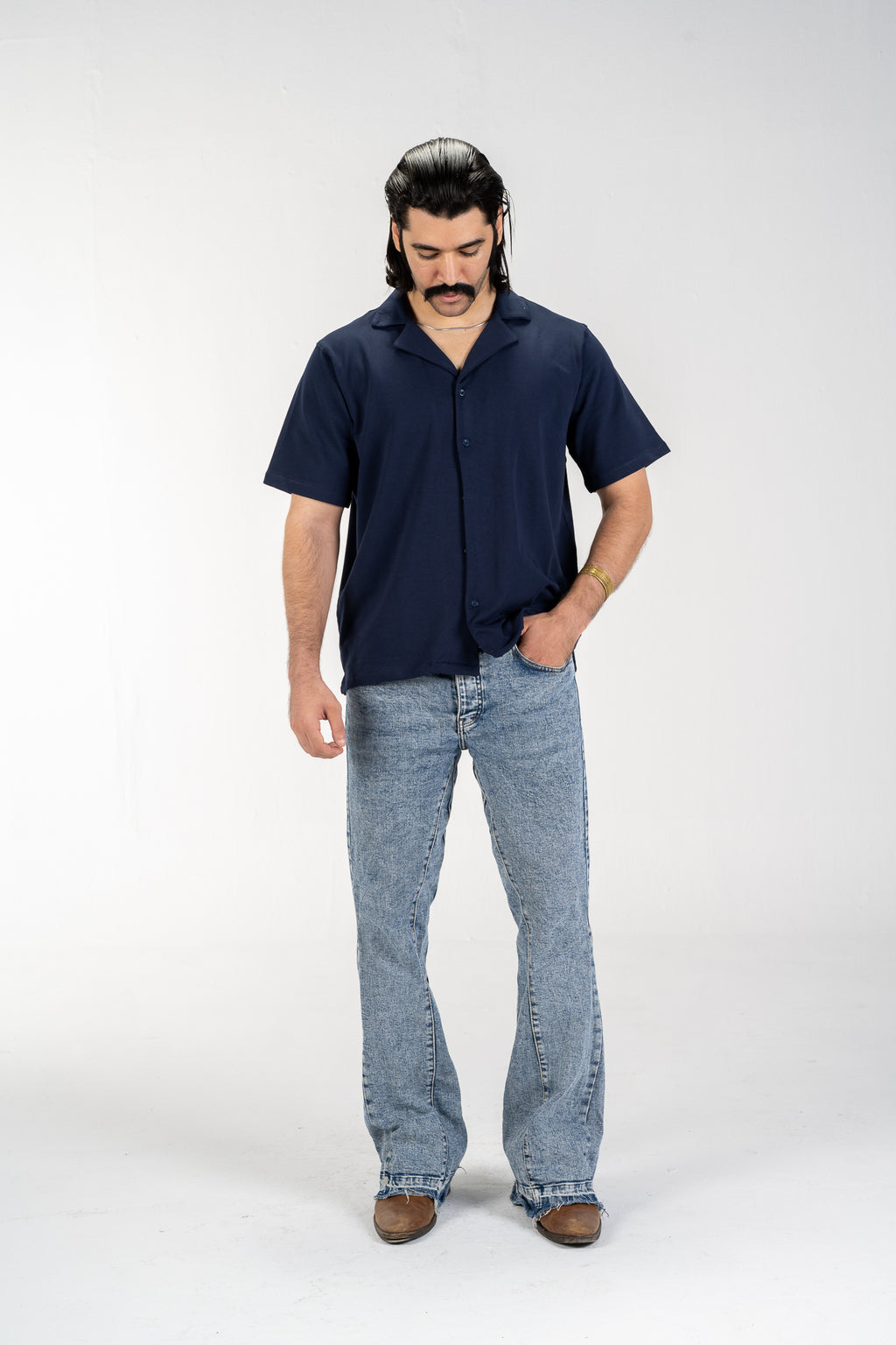 Casual Button-Up Shirt (Navy Blue)