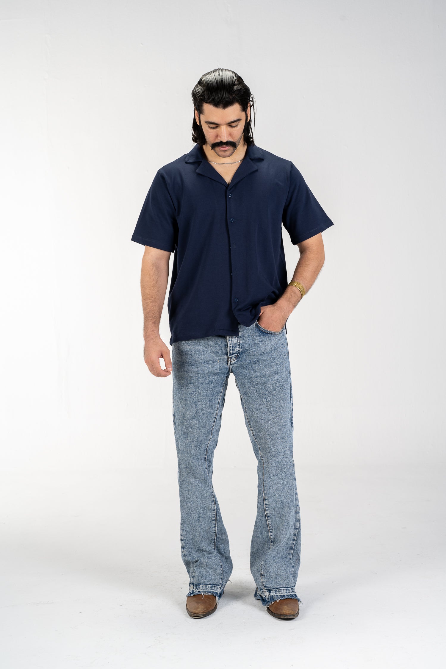 Casual Button-Up Shirt (Navy Blue)