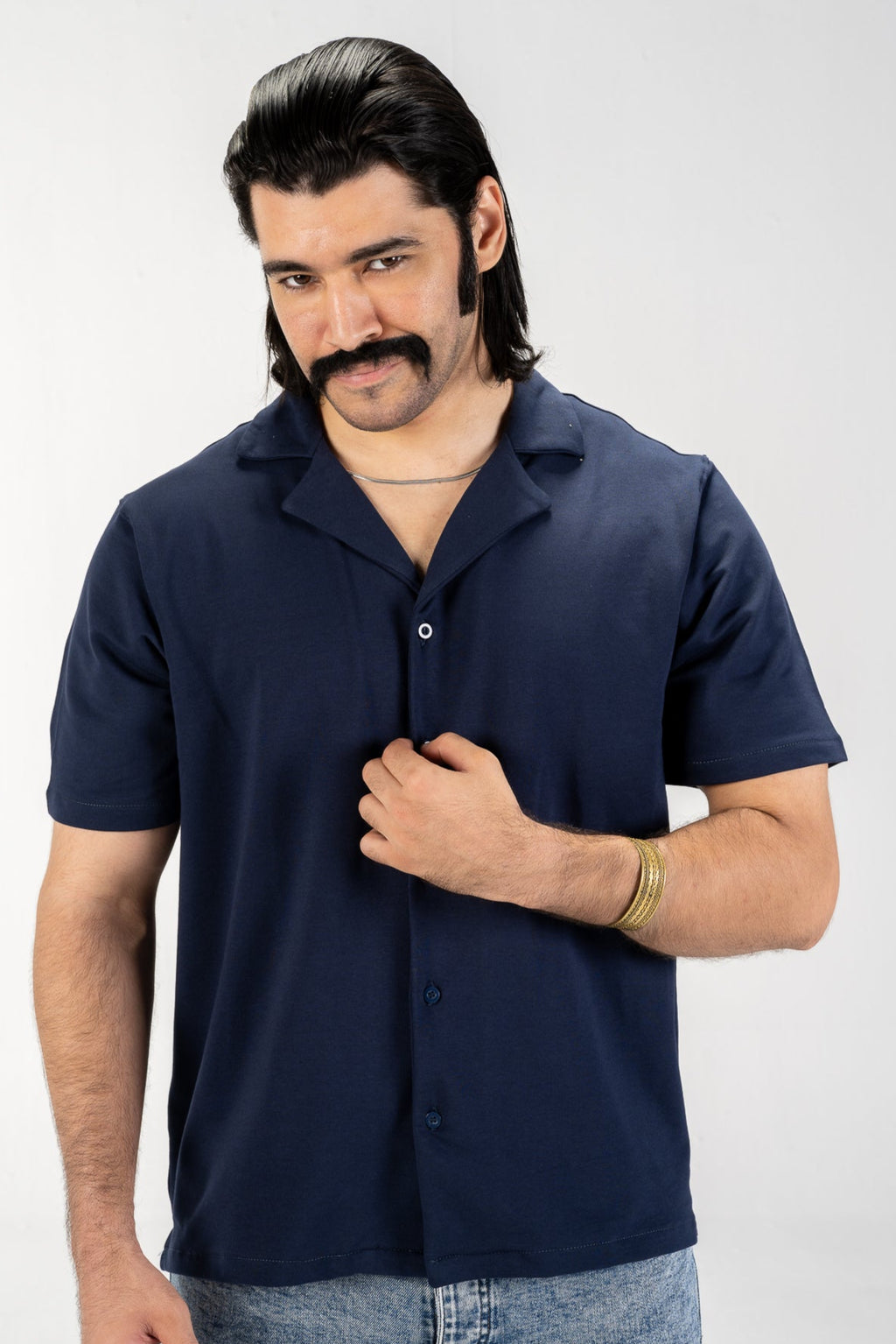Casual Button-Up Shirt (Navy Blue)