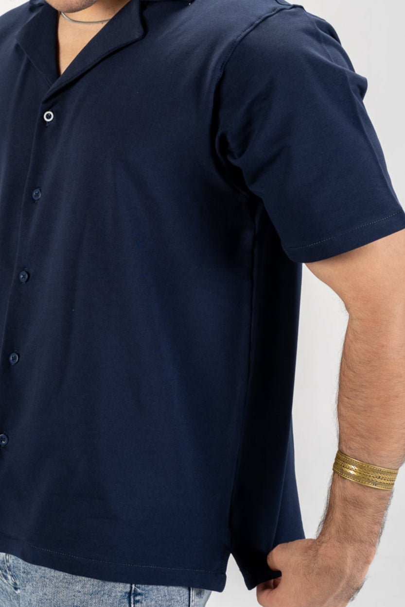 Casual Button-Up Shirt (Navy Blue)