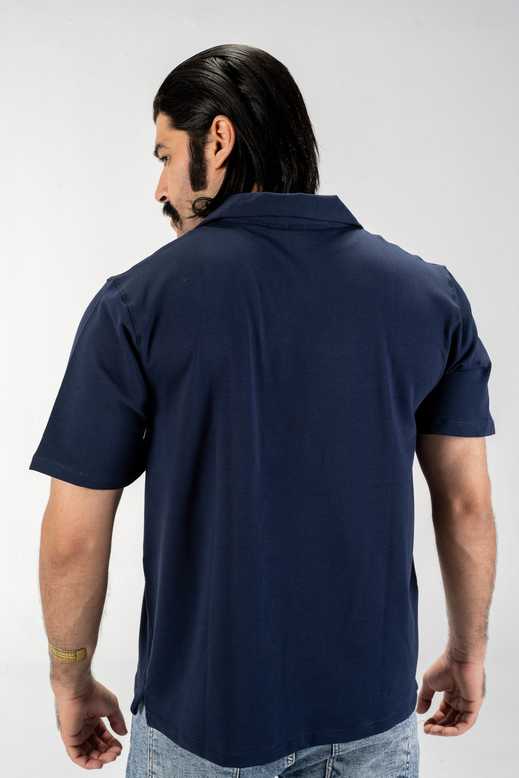 Casual Button-Up Shirt (Navy Blue)