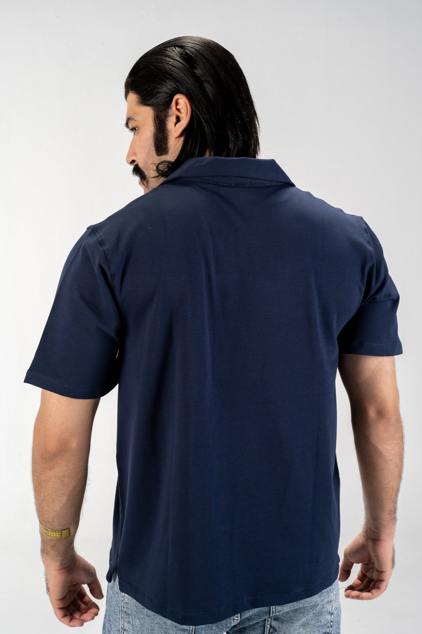 Casual Button-Up Shirt (Navy Blue)