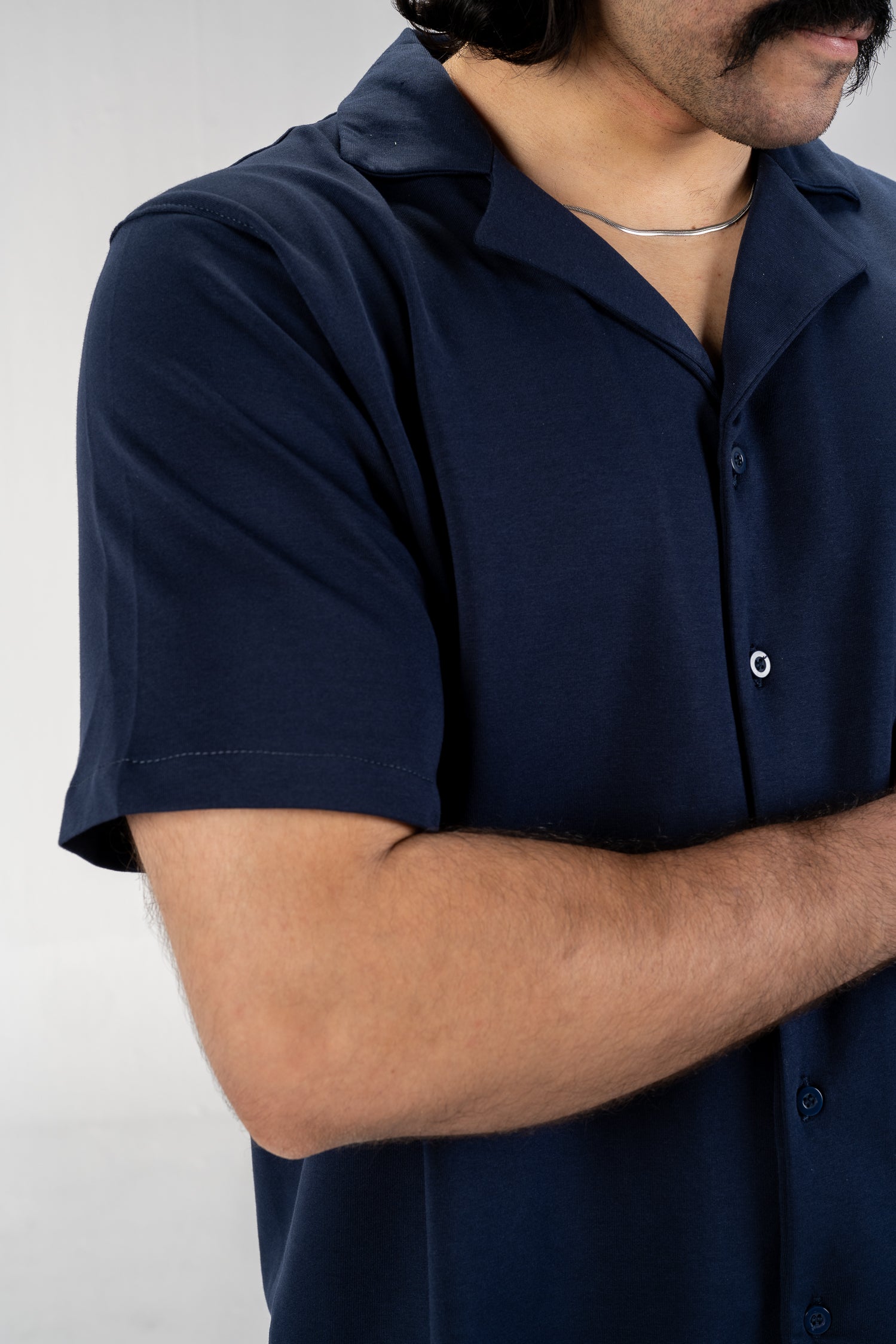 Casual Button-Up Shirt (Navy Blue)