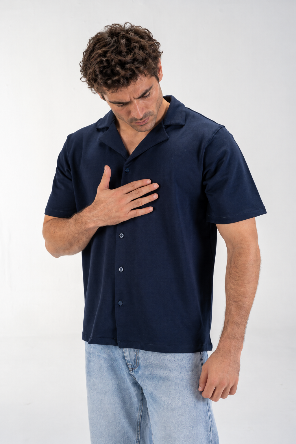 Casual Button-Up Shirt (Navy Blue)